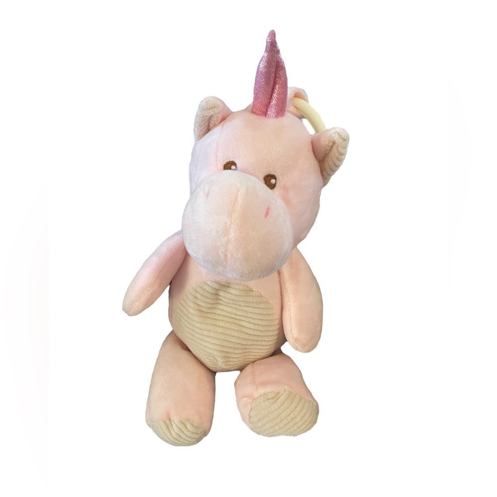 KellyToy Pink Unicorn 12" Plush Ribbed Belly Feet Clip On Rattle Toy
